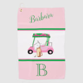 Fun Pink Golf Cart Monogram Name Golfhandtuch (Vorderseite)