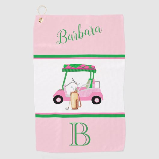 Fun Pink Golf Cart Monogram Name Golfhandtuch (Vorderseite)