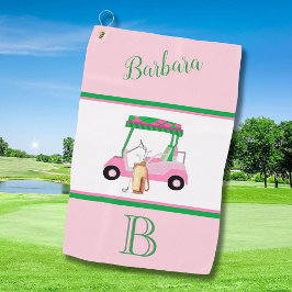 Fun Pink Golf Cart Monogram Name Golfhandtuch
