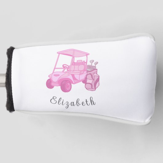 Fun Pink Golf Cart Personalisiert Name Ladys Golf Headcover (Vorderseite)