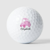 Fun Pink Golf Cart Personalisiert Name Ladys Golfball (Vorderseite)