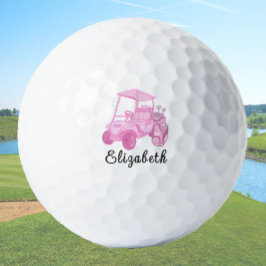 Fun Pink Golf Cart Personalisiert Name Ladys Golfball