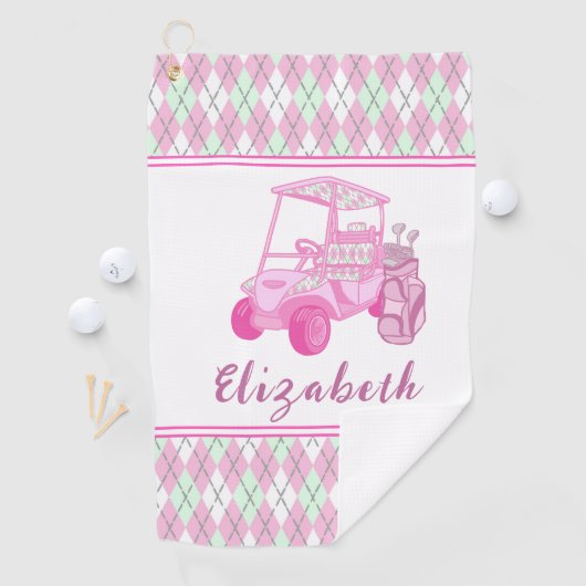 Fun Pink Golf Cart Preppy Personalisiert Ladys Golfhandtuch (Insitu)
