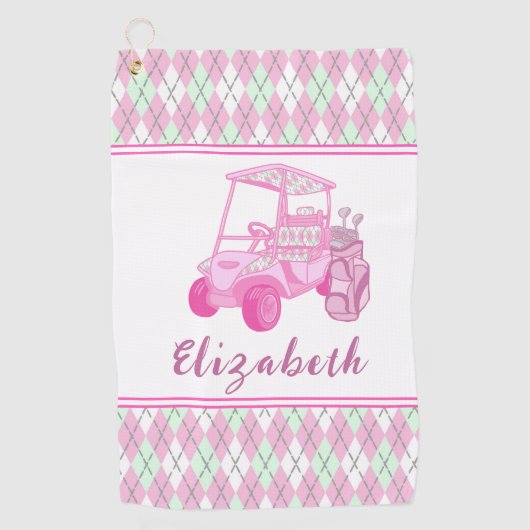 Fun Pink Golf Cart Preppy Personalisiert Ladys Golfhandtuch (Vorderseite)