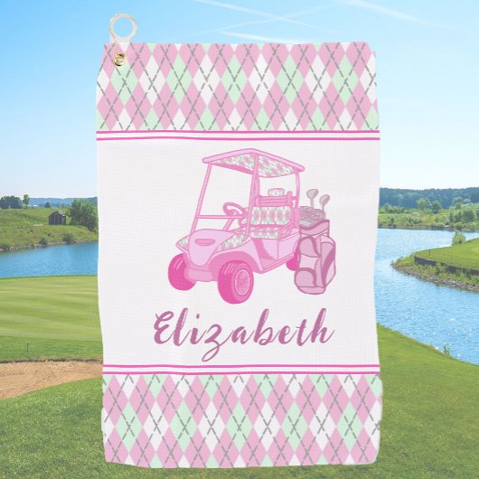 Fun Pink Golf Cart Preppy Personalisiert Ladys Golfhandtuch