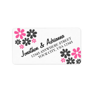 Fun Pink & Gray Blume & Diagonal Schreibadresse Adressaufkleber