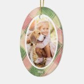 Fun Pink Green Kariert Custom Foto Weihnachtsbaum Keramik Ornament (Links)