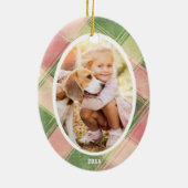 Fun Pink Green Kariert Custom Foto Weihnachtsbaum Keramik Ornament (Hinten)