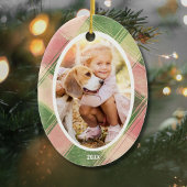 Fun Pink Green Kariert Custom Foto Weihnachtsbaum Keramik Ornament