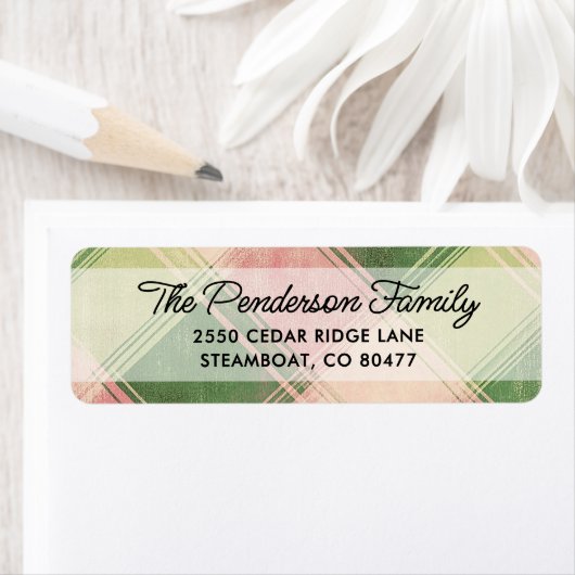 Fun Pink Green Kariert Script Custom Rücksendeadre (Insitu)