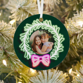 Fun Pink Green Neon Lights Weihnachtsfeuer Foto Ornament Aus Metall