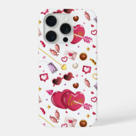 Fun Pink Heart & Valentine Candy Treats Pattern iPhone 15 Pro Hülle