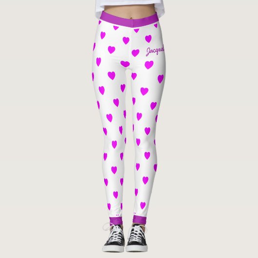 Fun Pink Hearts on White Leggings (Vorderseite)