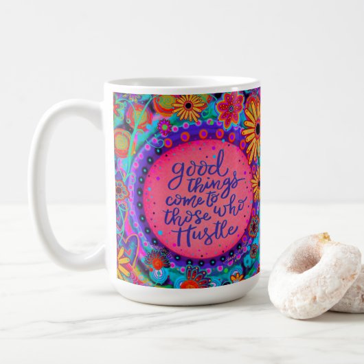 Fun Pink Hustle Quotenverzinsung Inspirivity Kaffeetasse (Mit Donut)