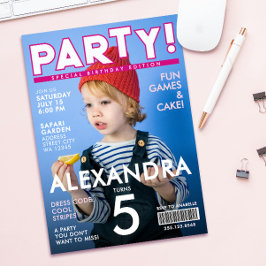 Fun Pink Magazine Cover Kids Editorial News Photo Einladung