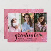 Fun Pink Nassfarbe 3 Foto Abschluss Einladung Postkarte (Vorne/Hinten)