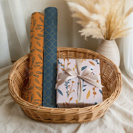 Fun Pink Orange Blue Floral Geometric Geschenkpapier Set