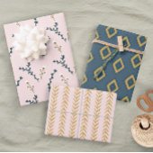 Fun Pink Orange Blue Floral Geometric Geschenkpapier Set