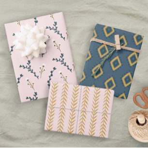Fun Pink Orange Blue Floral Geometric Geschenkpapier Set