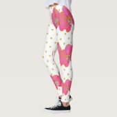 Fun Pink Orchid Aquarell, goldene Punkte Leggings (Links)