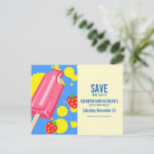 Fun Pink Popsicle und Erdbeeren Save the Date Postkarte (Stehend Vorderseite)