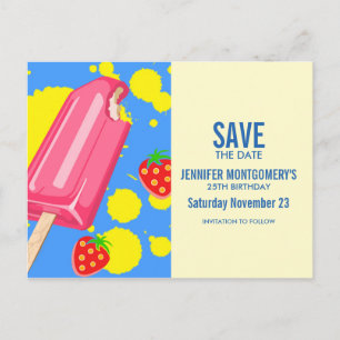 Fun Pink Popsicle und Erdbeeren Save the Date Postkarte