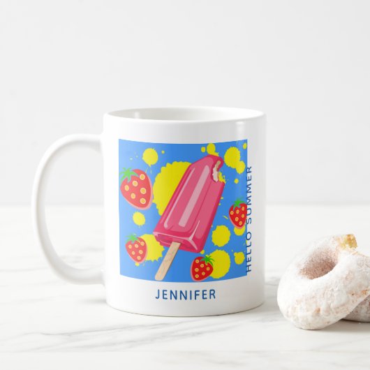 Fun Pink Popsicle und Strawberries Hallo Sommer Kaffeetasse (Mit Donut)