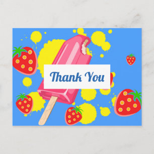 Fun Pink Popsicle und Strawberries Vielen Dank Postkarte