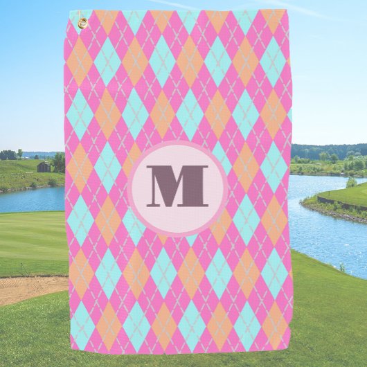 Fun pink preppy Raute Custom Monogram Ladys Golfhandtuch