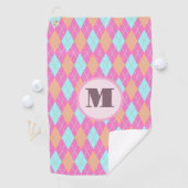Fun pink preppy Raute Custom Monogram Ladys Golfhandtuch (Insitu)