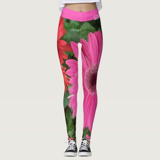 FUN PINK RED GERBERA BLUME DAISRALE FLORAL INITIAL LEGGINGS (Vorderseite)