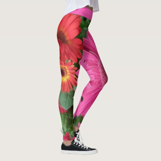 FUN PINK RED GERBERA BLUME DAISRALE FLORAL INITIAL LEGGINGS (Rechts)