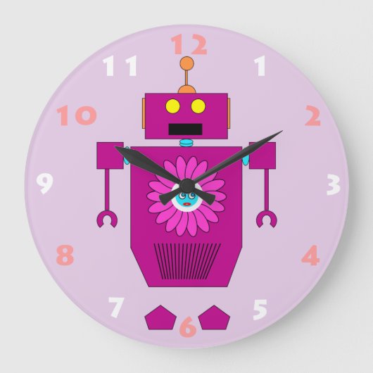 FUN PINK ROBOT TOY FÜR KINDER GROßE WANDUHR (Vorderseite)