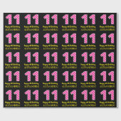Fun Pink Streifen "11"; Glücklicher 11. Geburtstag Geschenkpapier (Flach)