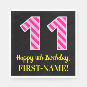 Fun Pink Streifen "11"; Glücklicher 11. Geburtstag Serviette
