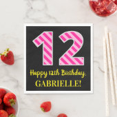 Fun Pink Streifen "12"; Glücklicher 12. Geburtstag Serviette (Beispiel)
