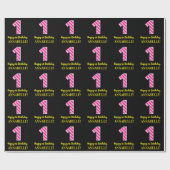 Fun Pink Streifen "1"; Glückwunsch 1. Geburtstag;  Geschenkpapier (Flach)