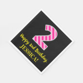 Fun Pink Streifen "2"; Happy 2nd Birthday; Name Serviette (Ecke)