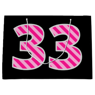Fun Pink Streifen "33"; glücklich 33. Geburtstag; Große Geschenktüte
