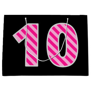 Fun Pink Striped "10"; glücklich 10. Geburtstag; N Große Geschenktüte