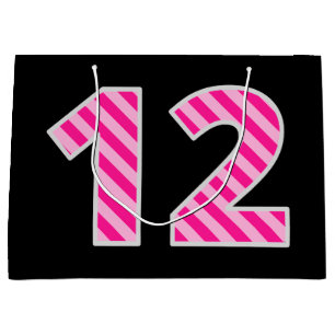 Fun Pink Striped "12"; glücklich 12. Geburtstag; N Große Geschenktüte