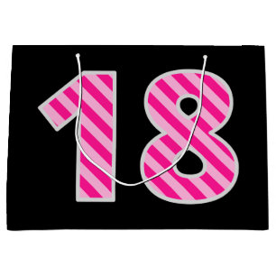 Fun Pink Striped "18"; glücklich 18. Geburtstag; N Große Geschenktüte