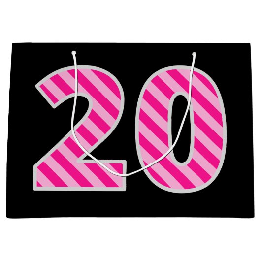 Fun Pink Striped "20"; Happy 20. Geburtstag; Name Große Geschenktüte (Vorderseite)