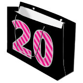 Fun Pink Striped "20"; Happy 20. Geburtstag; Name Große Geschenktüte (Vorderseite Schrägansicht)