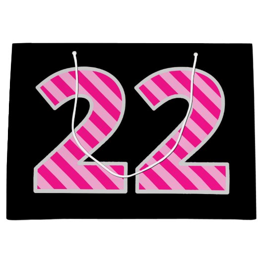 Fun Pink Striped "22"; Happy 22. Geburtstag; Name Große Geschenktüte (Vorderseite)