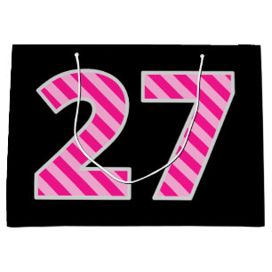 Fun Pink Striped "27"; Happy 27. Geburtstag; Name Große Geschenktüte