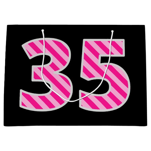 Fun Pink Striped "35"; Happy 35 th Birthday; Name Große Geschenktüte (Vorderseite)