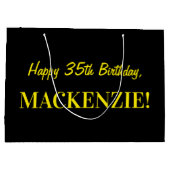 Fun Pink Striped "35"; Happy 35 th Birthday; Name Große Geschenktüte (Rückseite)