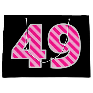 Fun Pink Striped "49"; Happy 49. Geburtstag; Name Große Geschenktüte