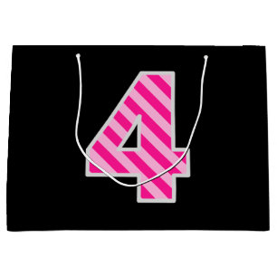 Fun Pink Striped "4"; Glückwunsch 4. Geburtstag; N Große Geschenktüte